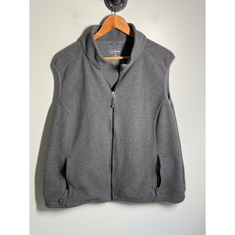 LL Bean Womens 3X Gray Fleece Full Zip Vest Mock Neck 284528 Sleeveless Jacket
